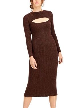 LUCY PARIS Womens Brown Open Front  Cut Out Long Sleeve Body Con Dress Medium